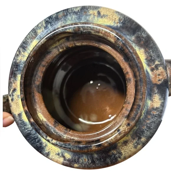 Vintage A.L.B. England Drip Glaze Teapot Brown Blue‎ Mid Century English Pottery - Picture 4 of 7